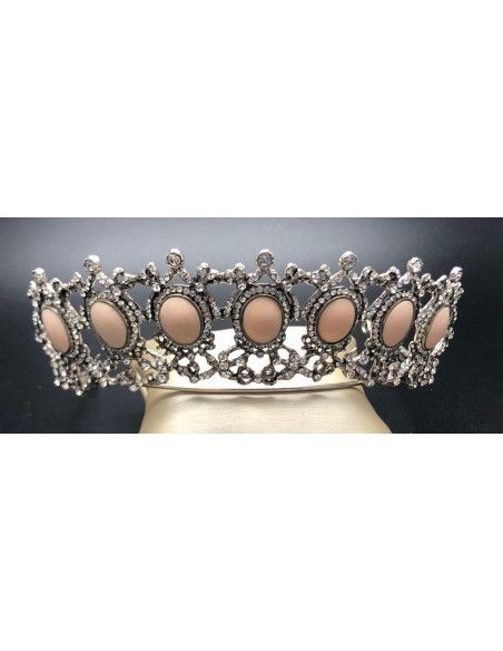 Tiara plata 7 óvalos rosa
