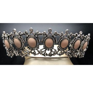 Tiara plata 7 óvalos rosa 2
