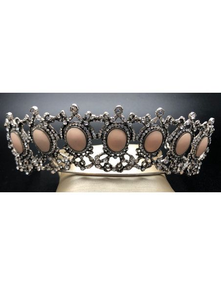 Tiara plata 7 óvalos rosa