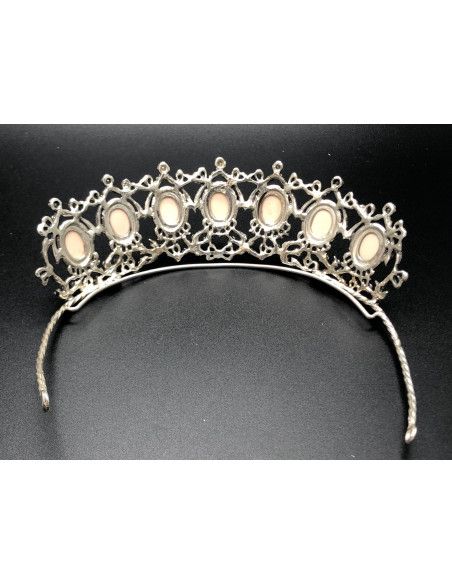 Tiara plata 7 óvalos rosa