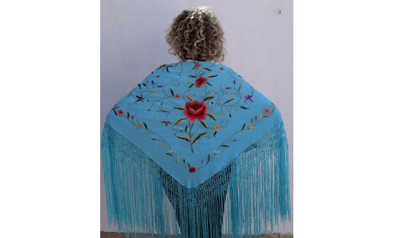 Mantón bordado a mano en seda 115 cm
