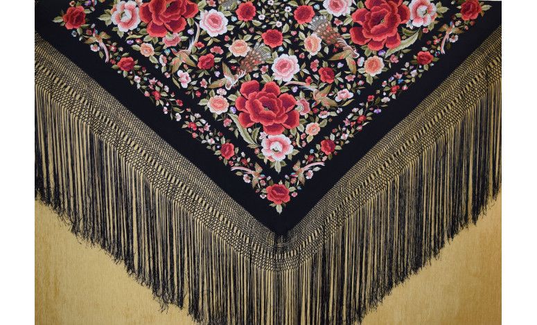 Mantón bordado a mano en seda 140cm