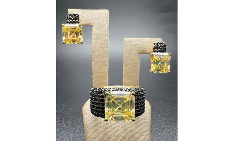 Pendiente topacio micro pave negro plata