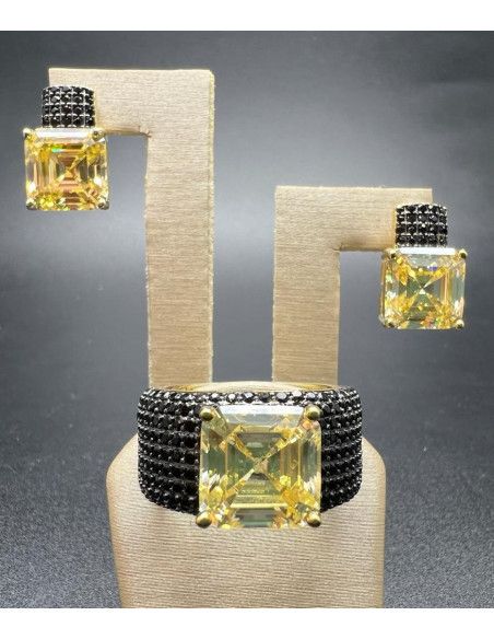 Pendiente topacio micro pave negro plata