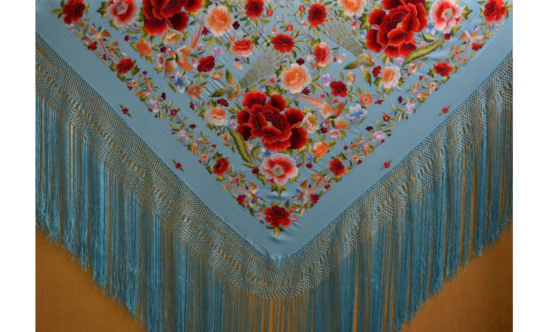 Mantón bordado a mano en seda 140cm