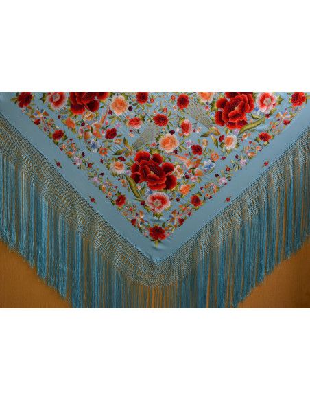 Mantón bordado a mano en seda 140cm