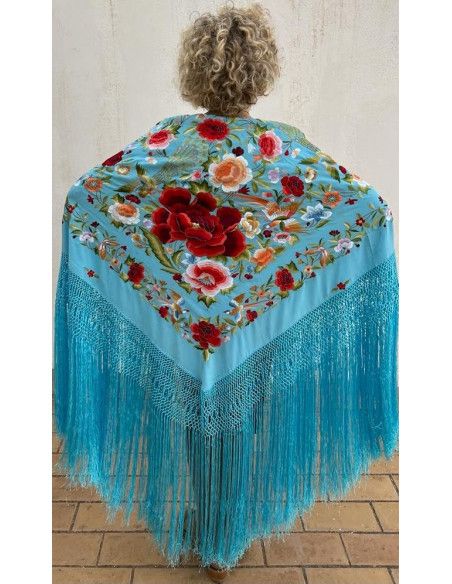 Mantón bordado a mano en seda 140cm