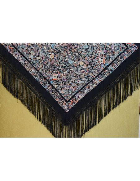 Mantón mano antiguo caras marfil