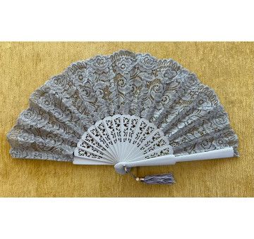 Abanico encaje plata