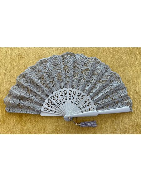 Abanico encaje plata