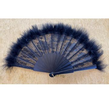 Abanico encaje negro con plumas