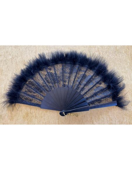 Abanico encaje negro con plumas