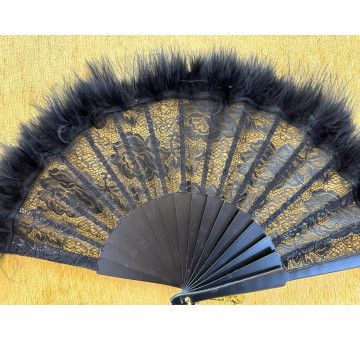 Abanico encaje negro con plumas 2