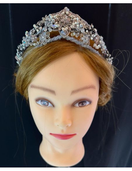 Tiara plata cristal y nacar