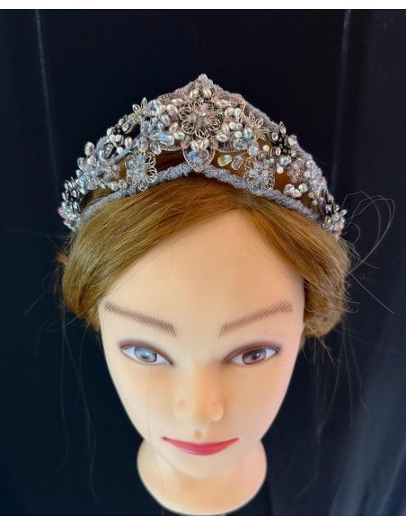 Tiara plata cristal y nacar