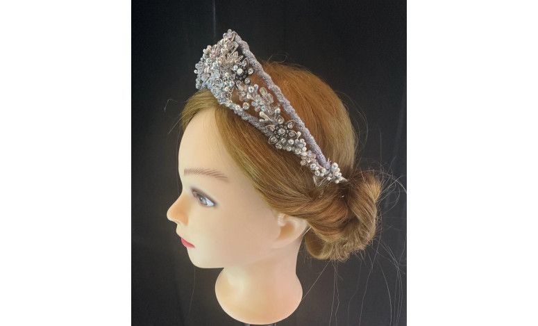 Tiara plata cristal y nacar