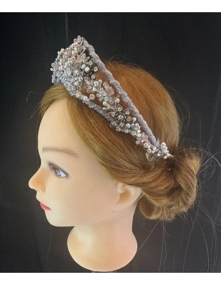 Tiara plata cristal y nacar