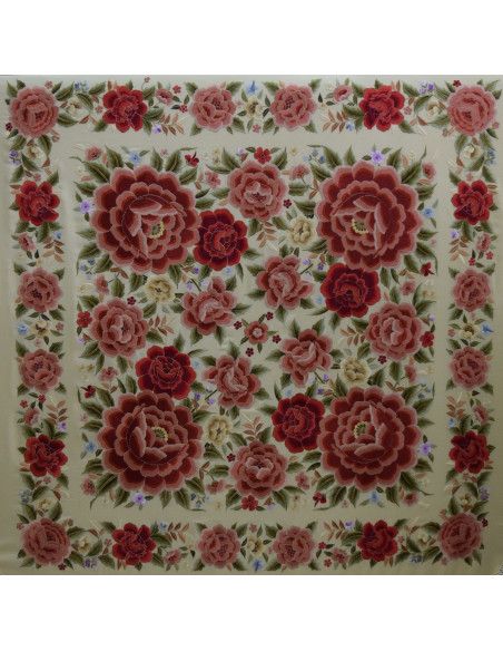 Mantón bordado a mano en seda 140 cm