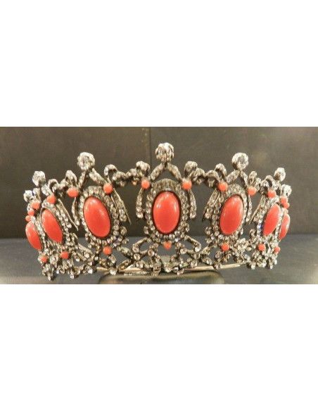 Tiara Imperial coral plata y circonitas