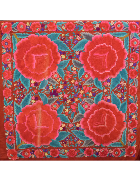 Mantón antiguo mano seda 170cm