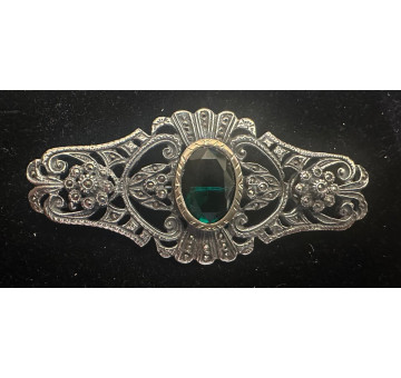 Broche plata marcasitas esmeralda