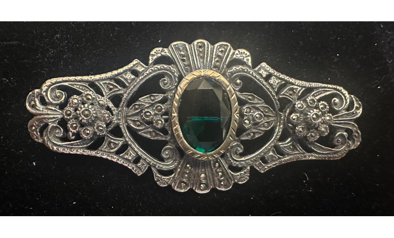 Broche plata marcasitas esmeralda