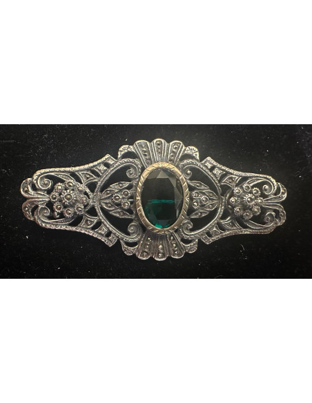 Broche plata marcasitas esmeralda