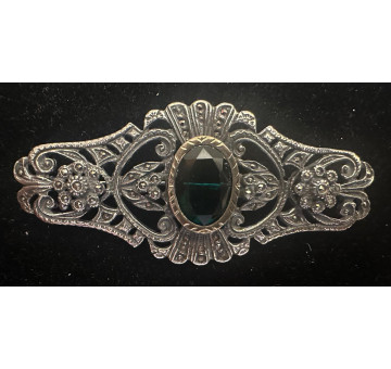 Broche plata marcasitas esmeralda 2