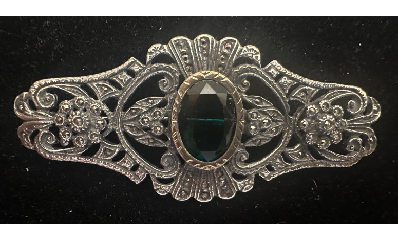 Broche plata marcasitas esmeralda