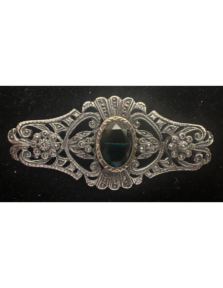 Broche plata marcasitas esmeralda