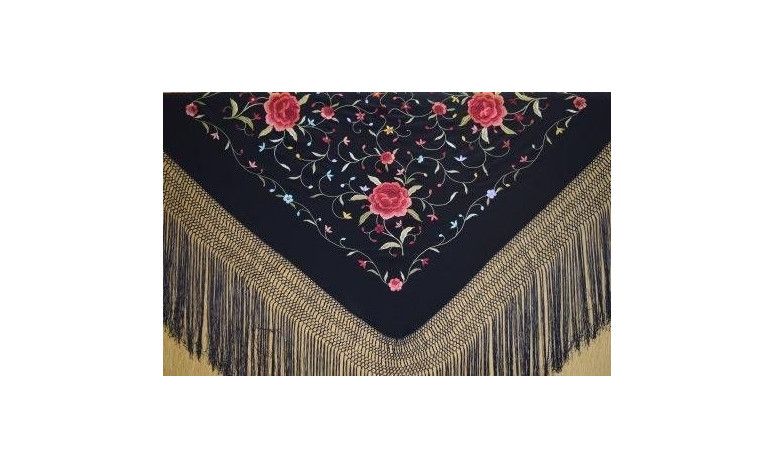 Mantón bordado a mano en seda 115 cm