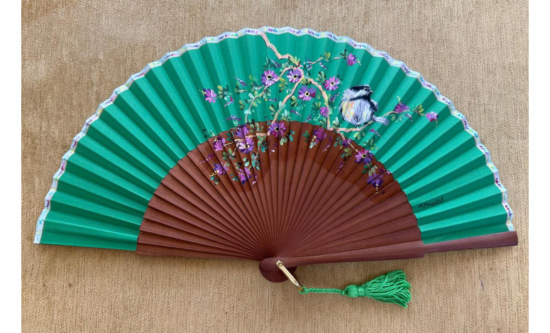 Abanico pájaro y flores