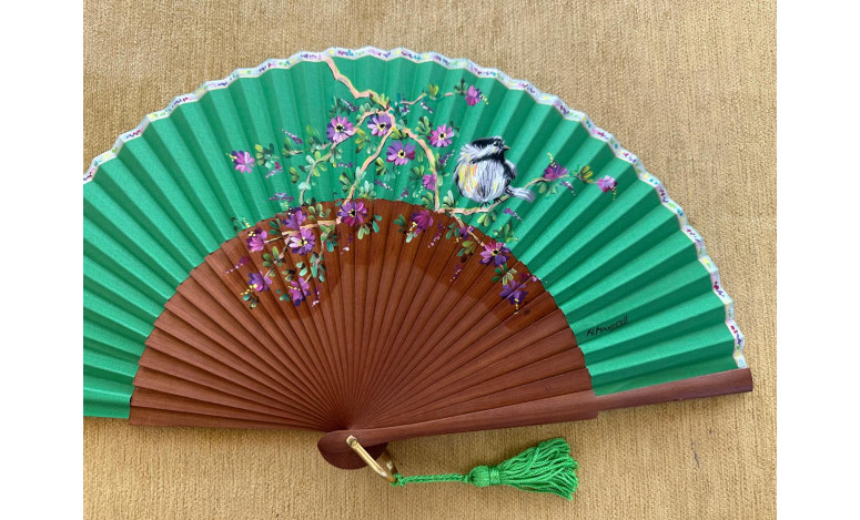 Abanico pájaro y flores