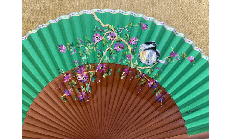 Abanico pájaro y flores