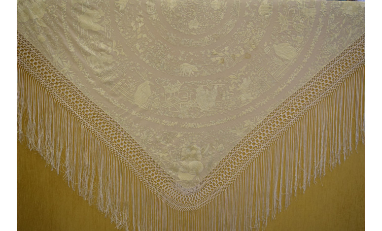 Mantón mano seda chinesco circular 135cm