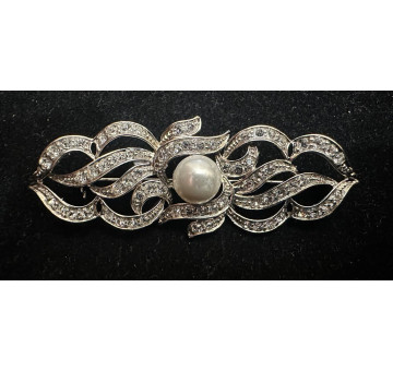 Broche rodio perla