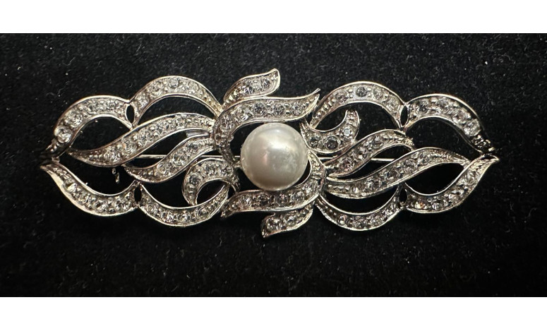 Broche rodio perla