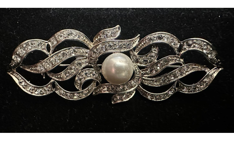Broche rodio perla