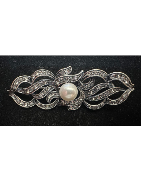 Broche rodio perla
