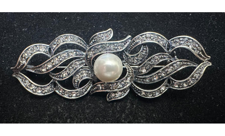 Broche rodio perla