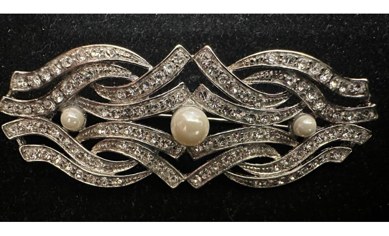 Broche rodio perlas