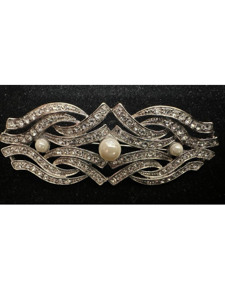Broche rodio perlas