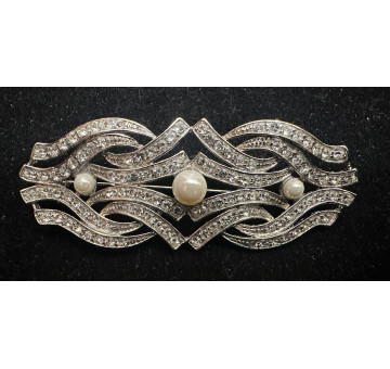 Broche rodio perlas