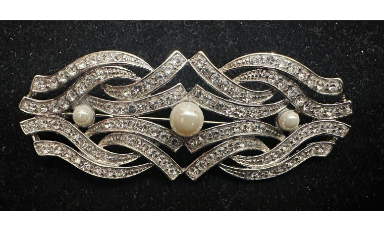 Broche rodio perlas