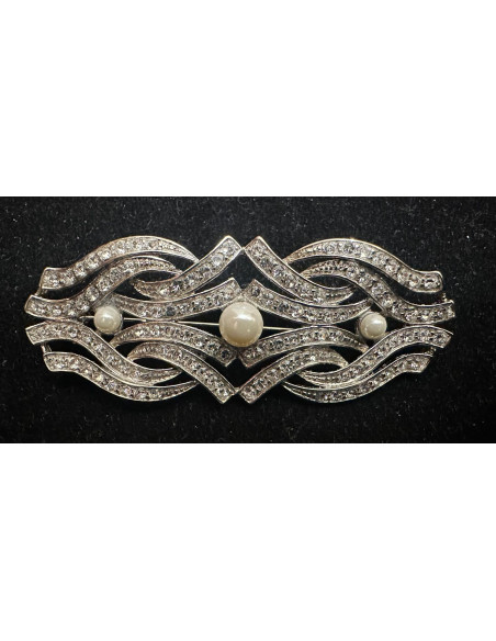 Broche rodio perlas