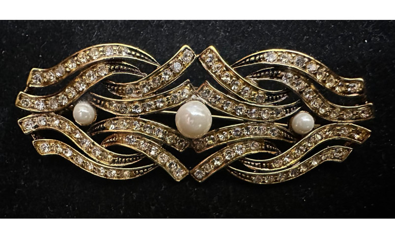 Broche rodio perlas