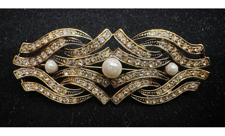 Broche rodio perlas