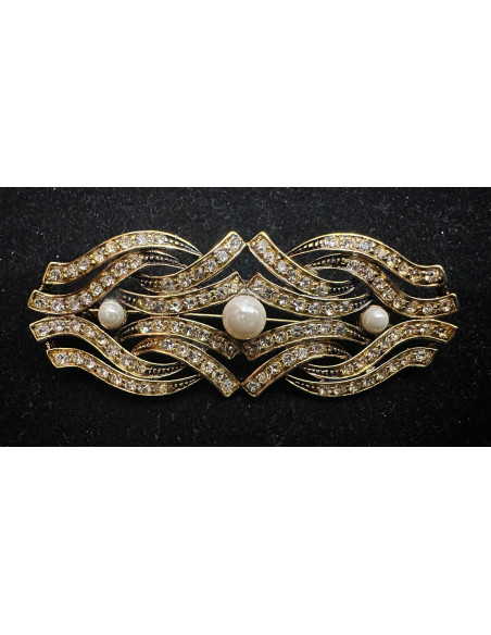 Broche rodio perlas