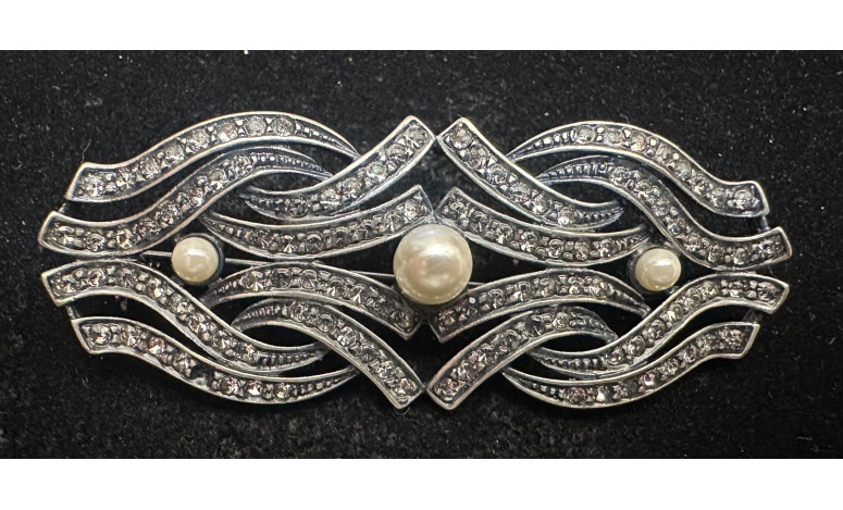 Broche rodio perlas