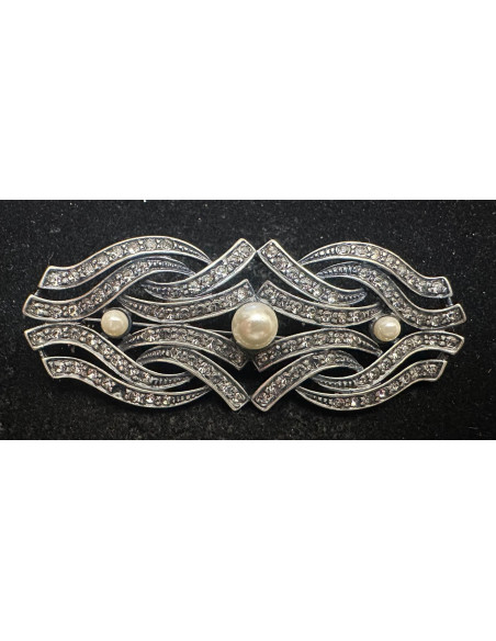Broche rodio perlas